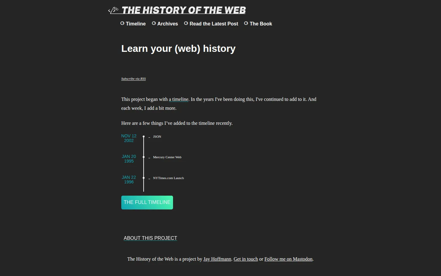 The History of the Web website homepage screenshot