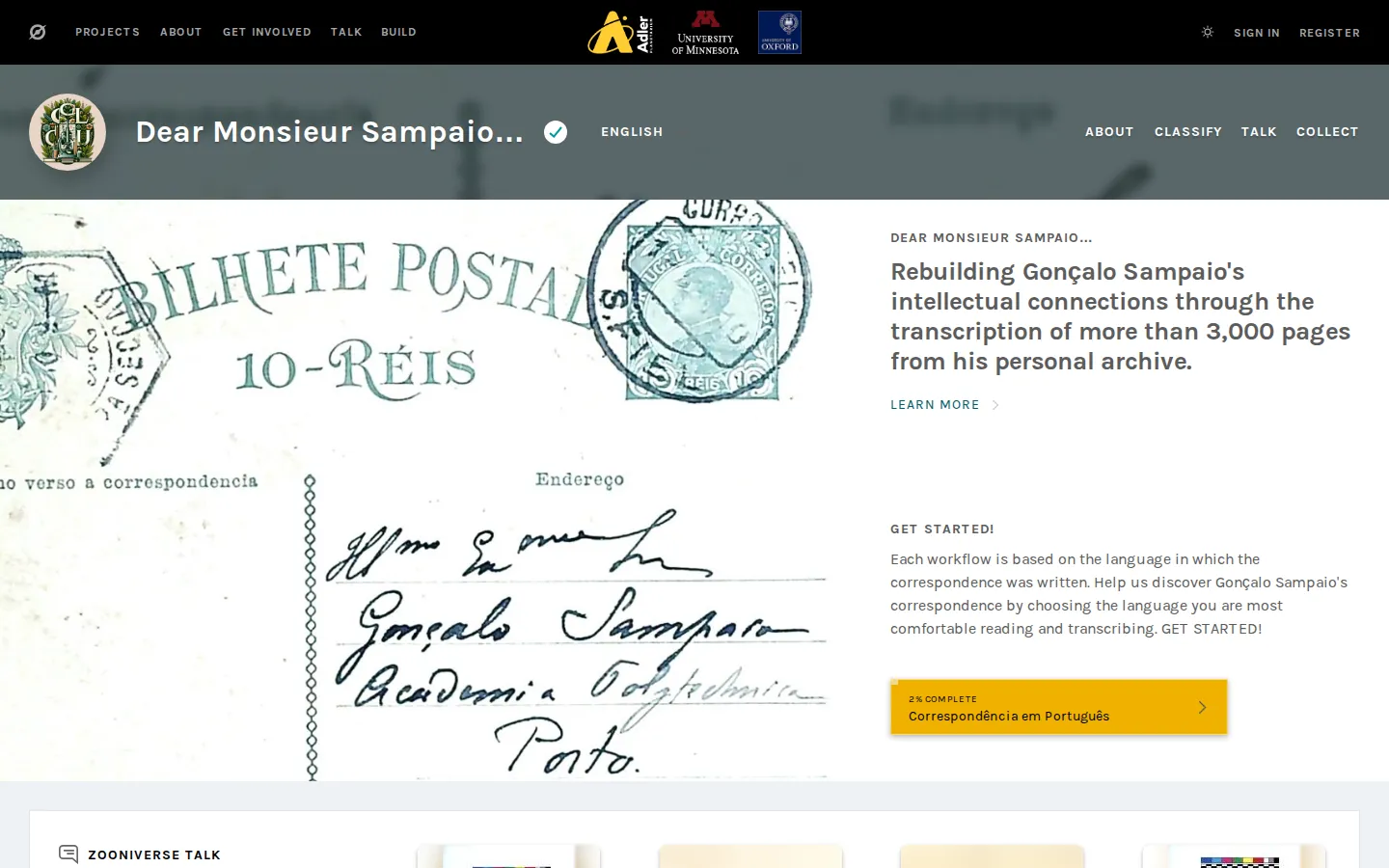 Dear Monsieur Sampaio... website homepage screenshot