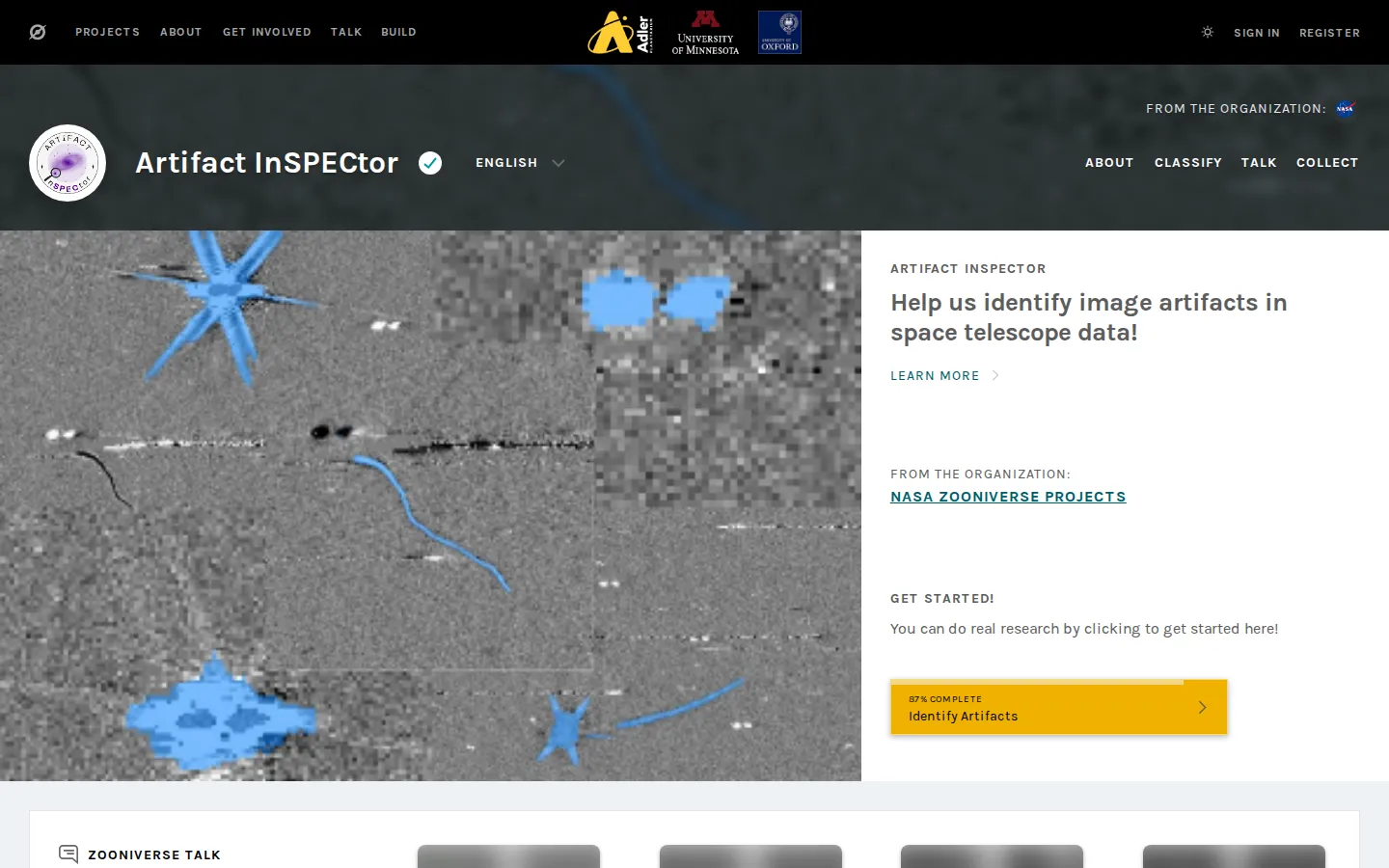 Artifact InSPECtor website homepage screenshot