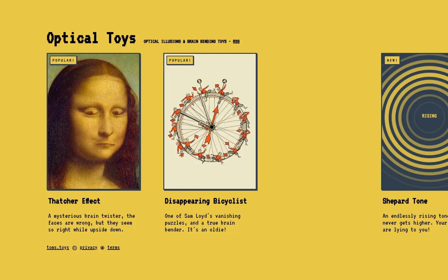 Optical Toys website homepage screenshot