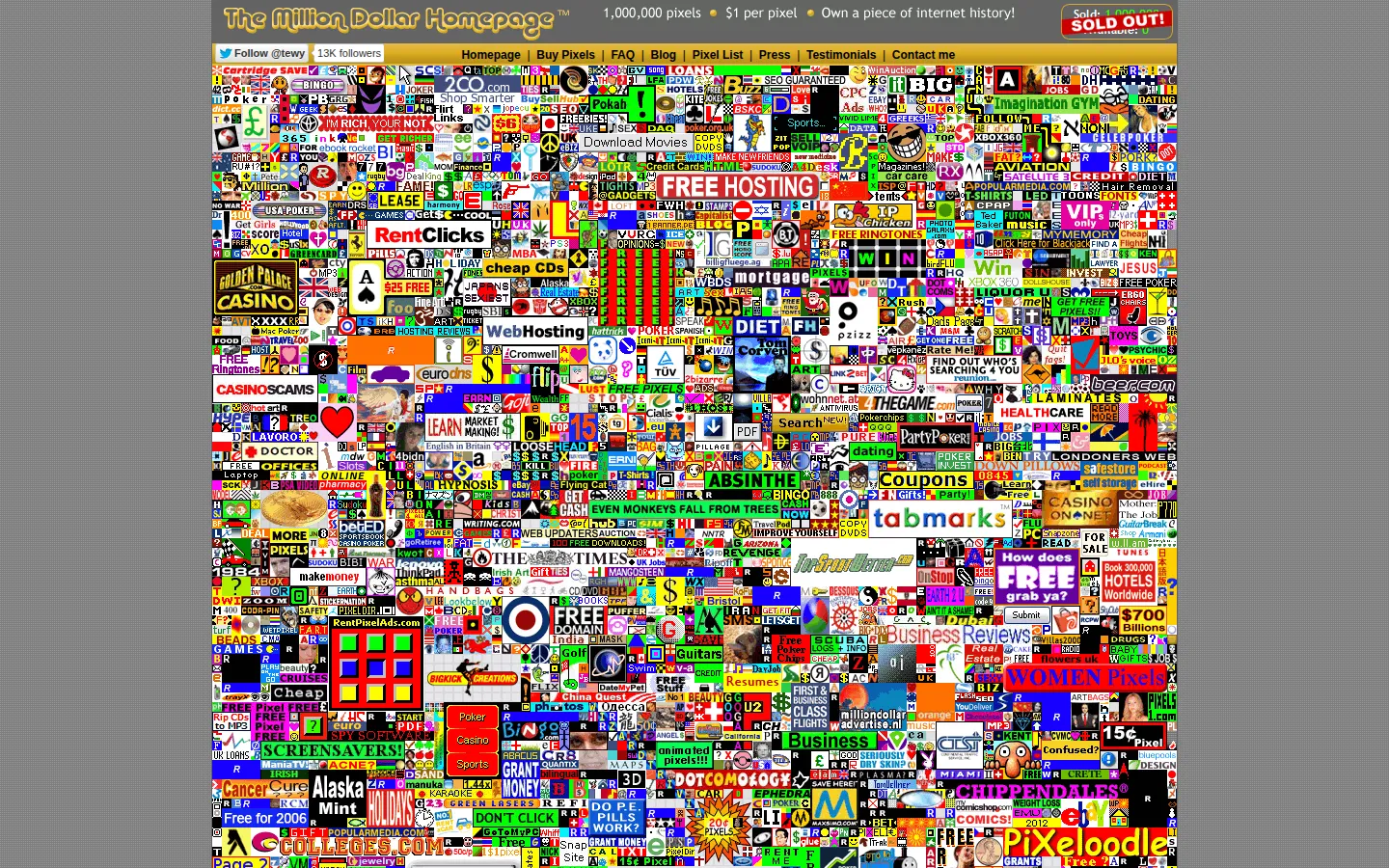 The Million Dollar Homepage website homepage screenshot