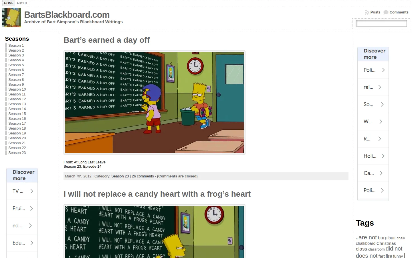 Bart's Blackboard website homepage screenshot
