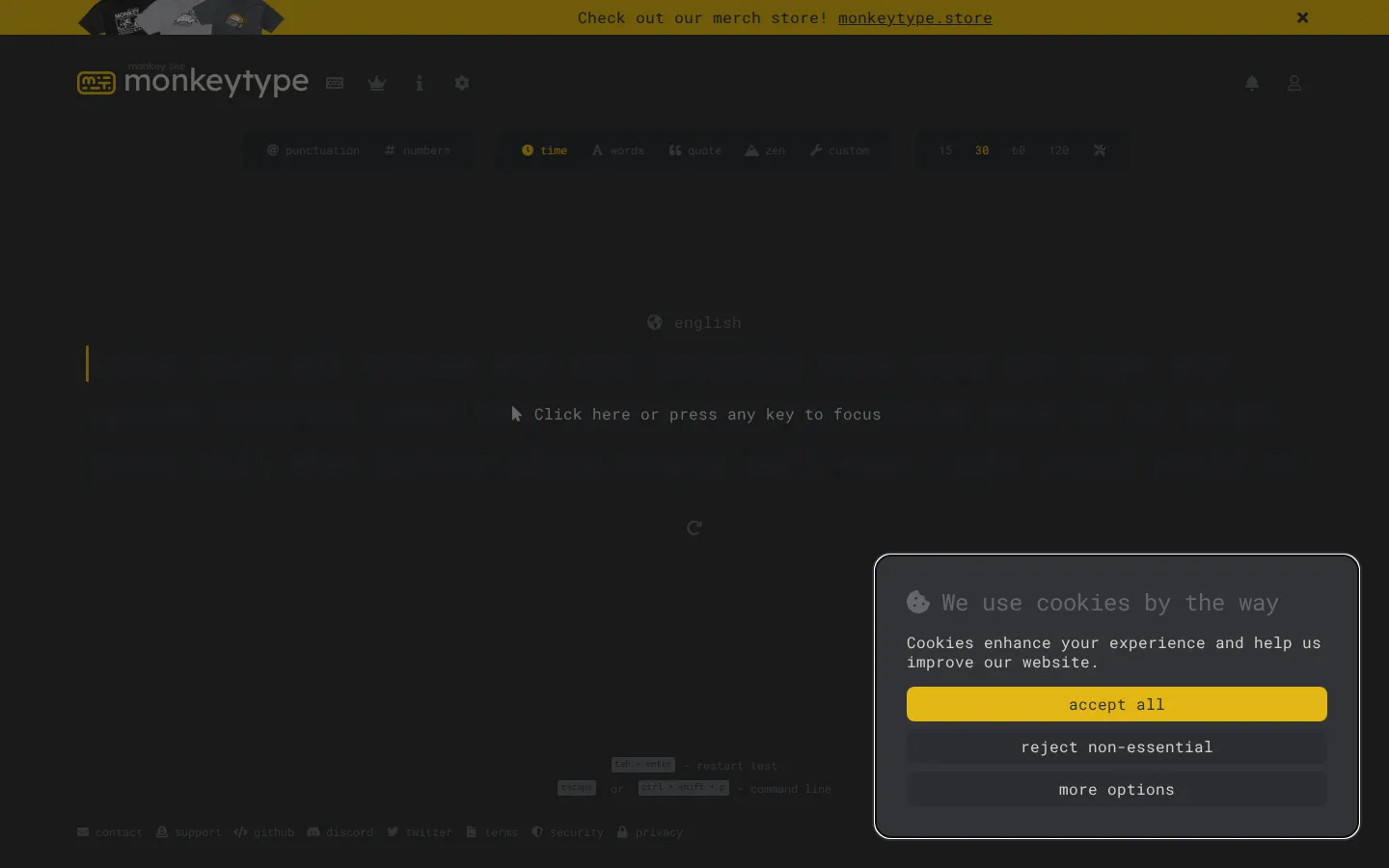 Monkeytype website homepage screenshot