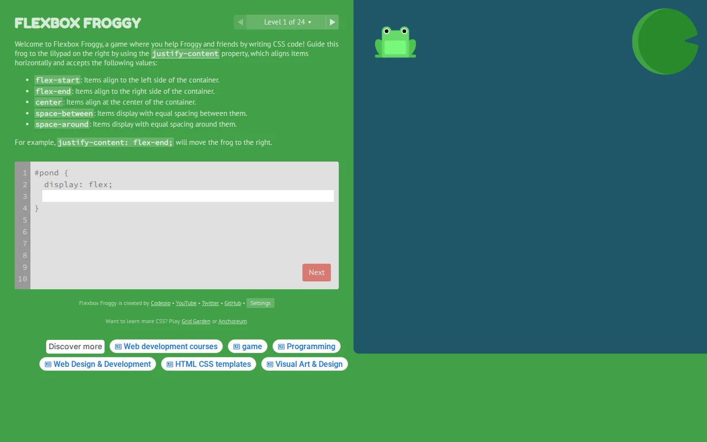 Flexbox Froggy website homepage screenshot