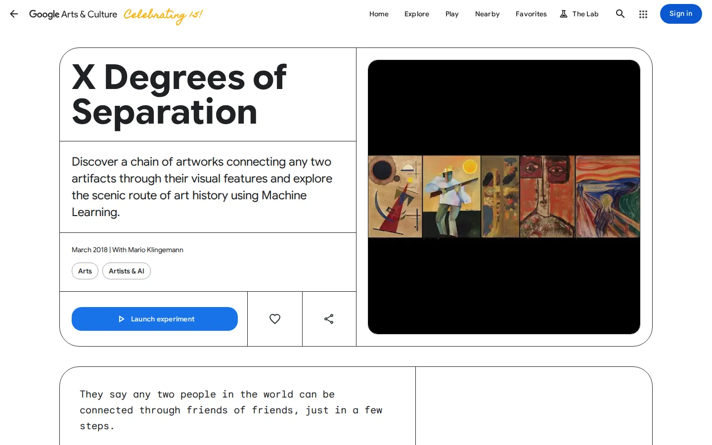 X Degrees of Separation website homepage screenshot