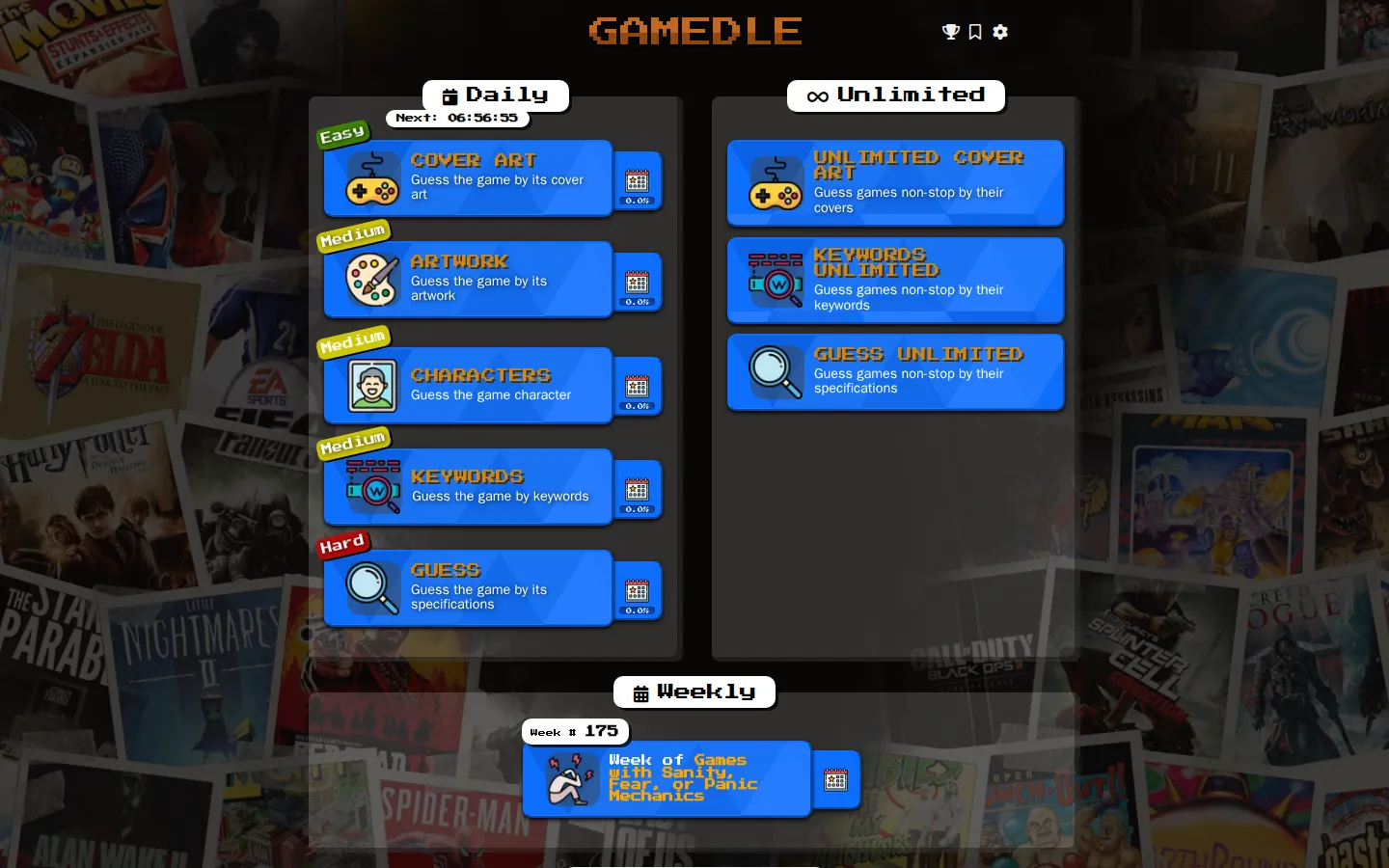 Gamedle website homepage screenshot