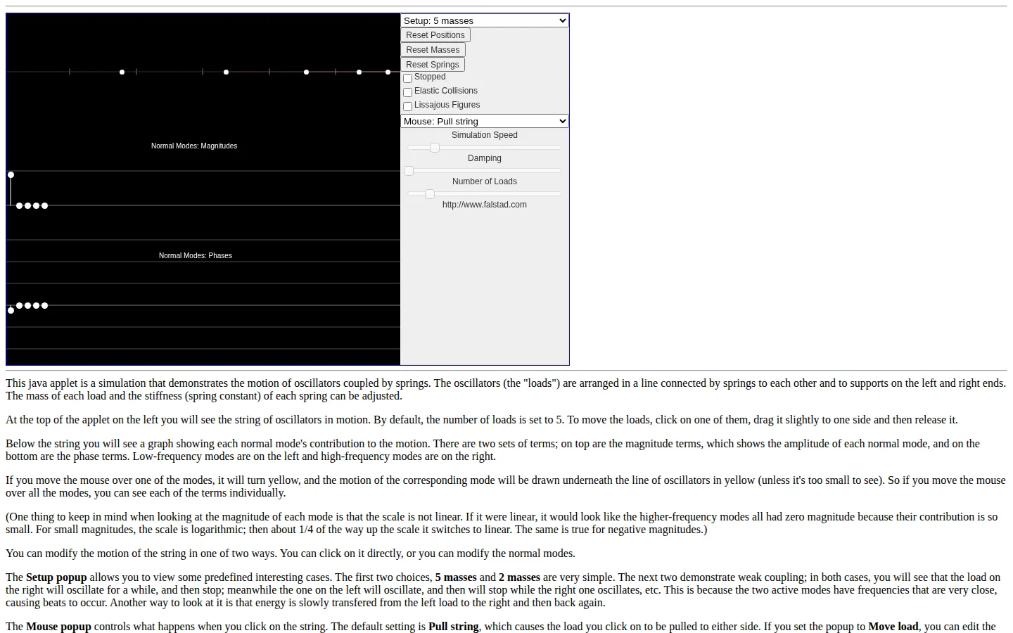 Coupled Oscillation Simulation website homepage screenshot