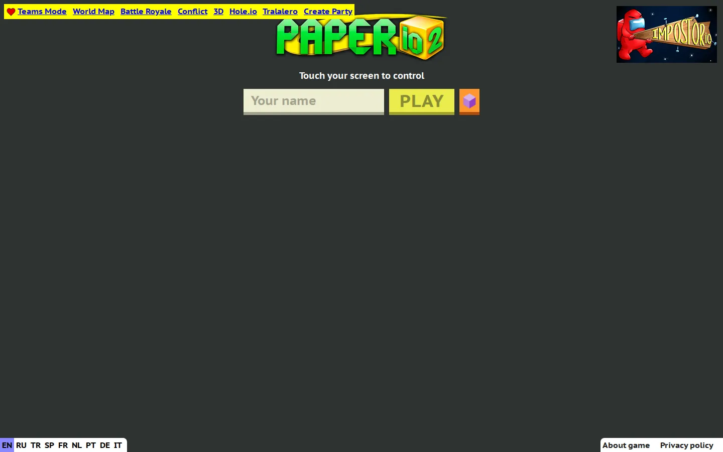 Paper.io website homepage screenshot