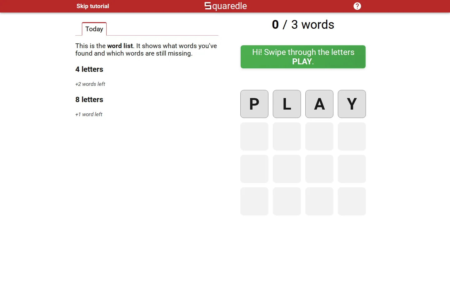 Squaredle website homepage screenshot