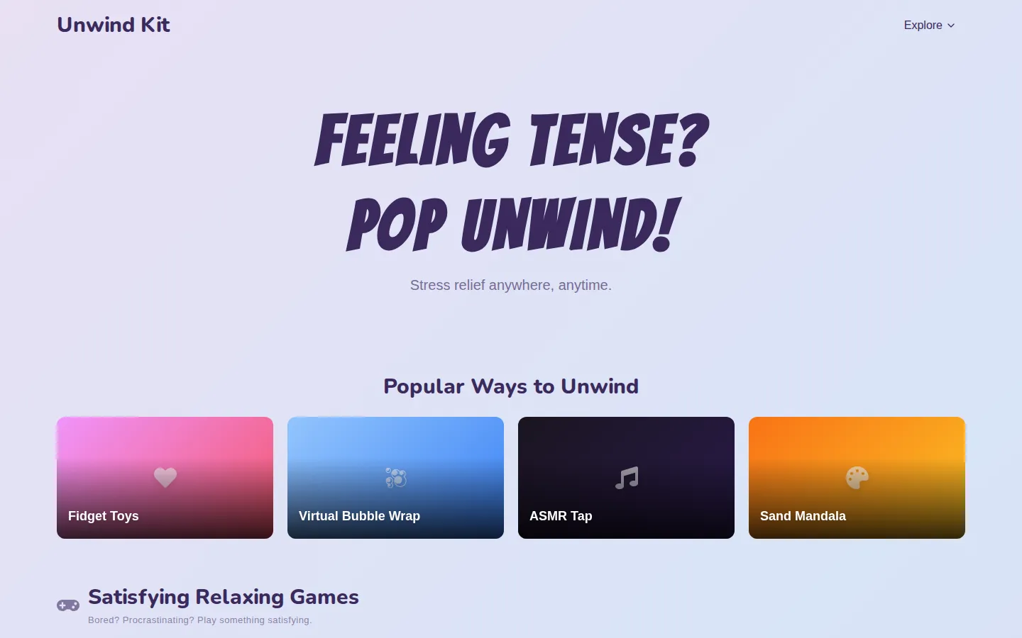 Unwind Kit website homepage screenshot