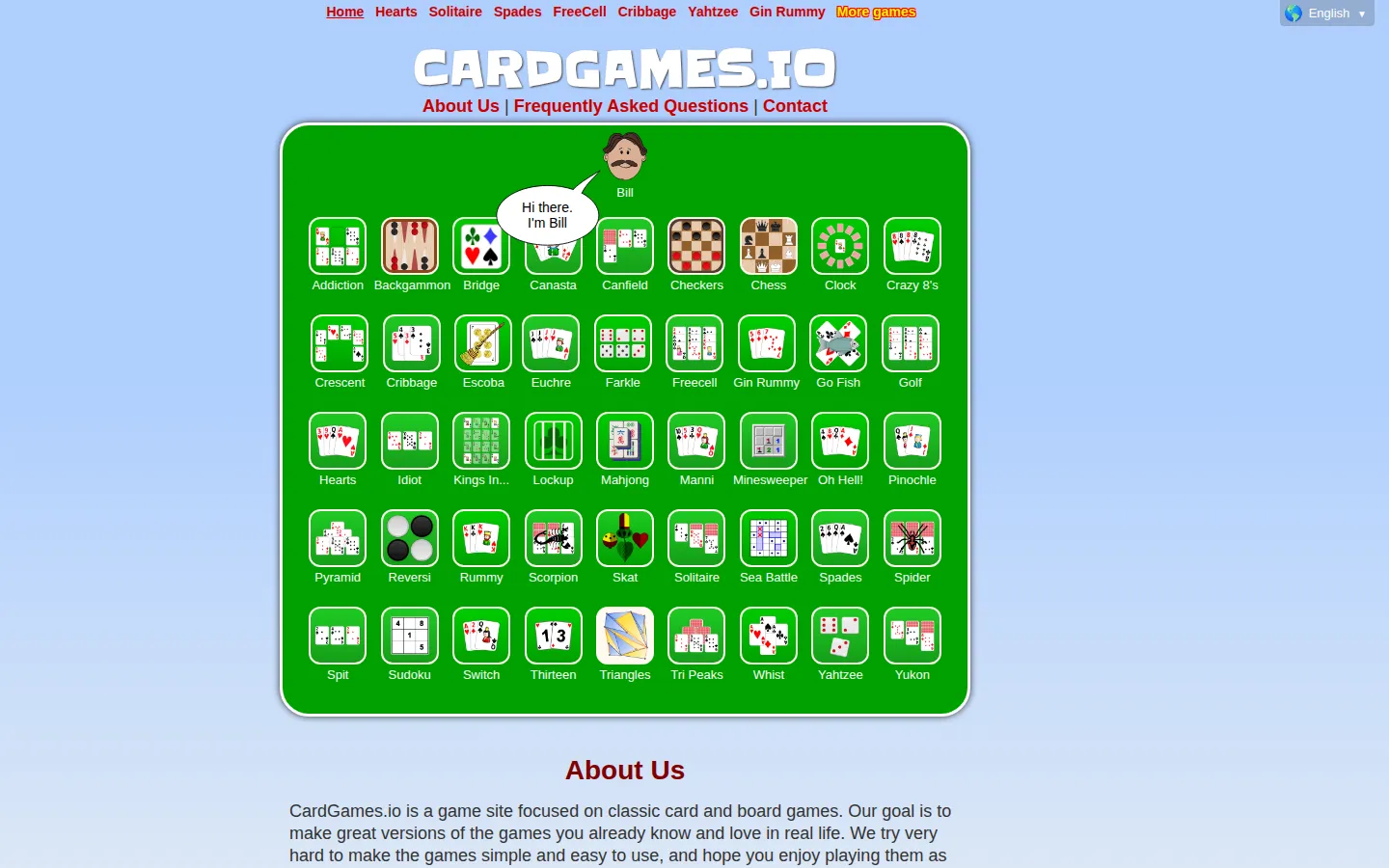 CardGames.io website homepage screenshot