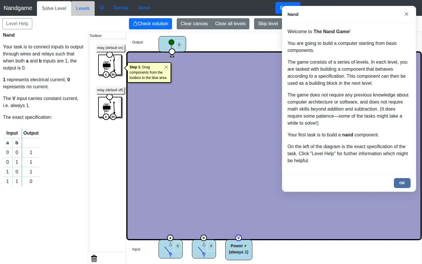 NandGame website homepage screenshot