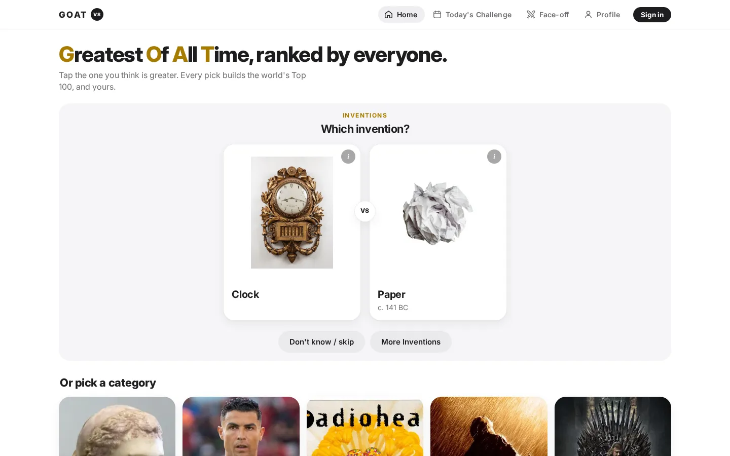 goatvs.com website homepage screenshot