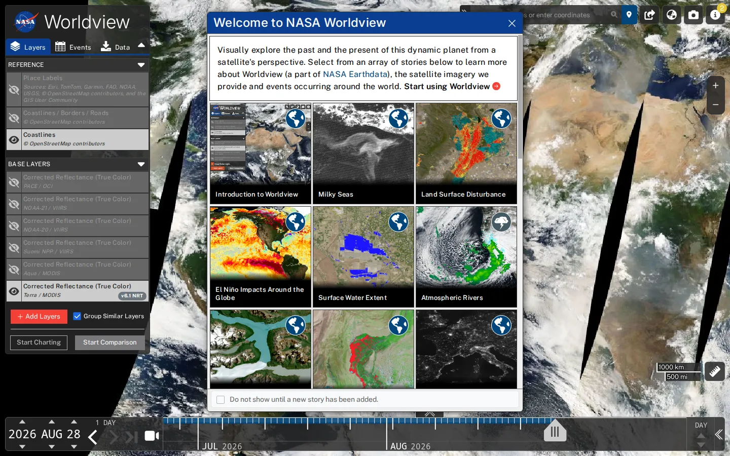 NASA Worldview website homepage screenshot