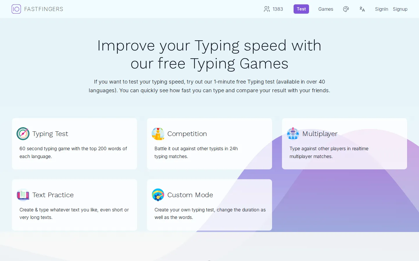 10FastFingers website homepage screenshot