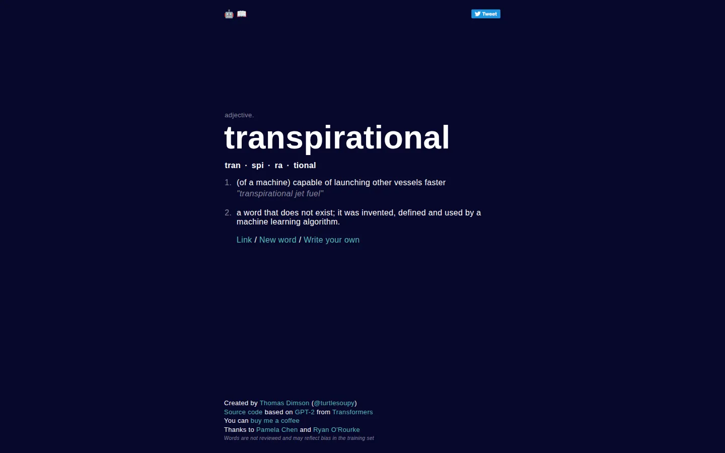 This Word Does Not Exist website homepage screenshot