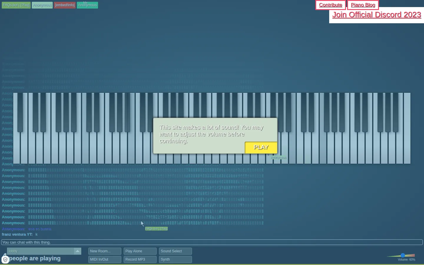 Multiplayer Piano website homepage screenshot