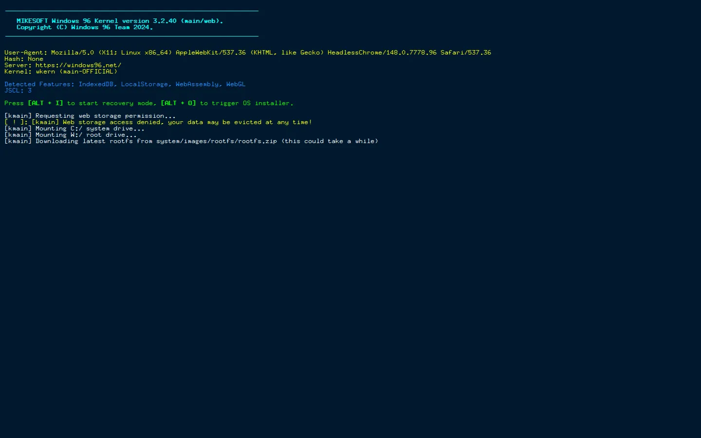 Windows 96 website homepage screenshot