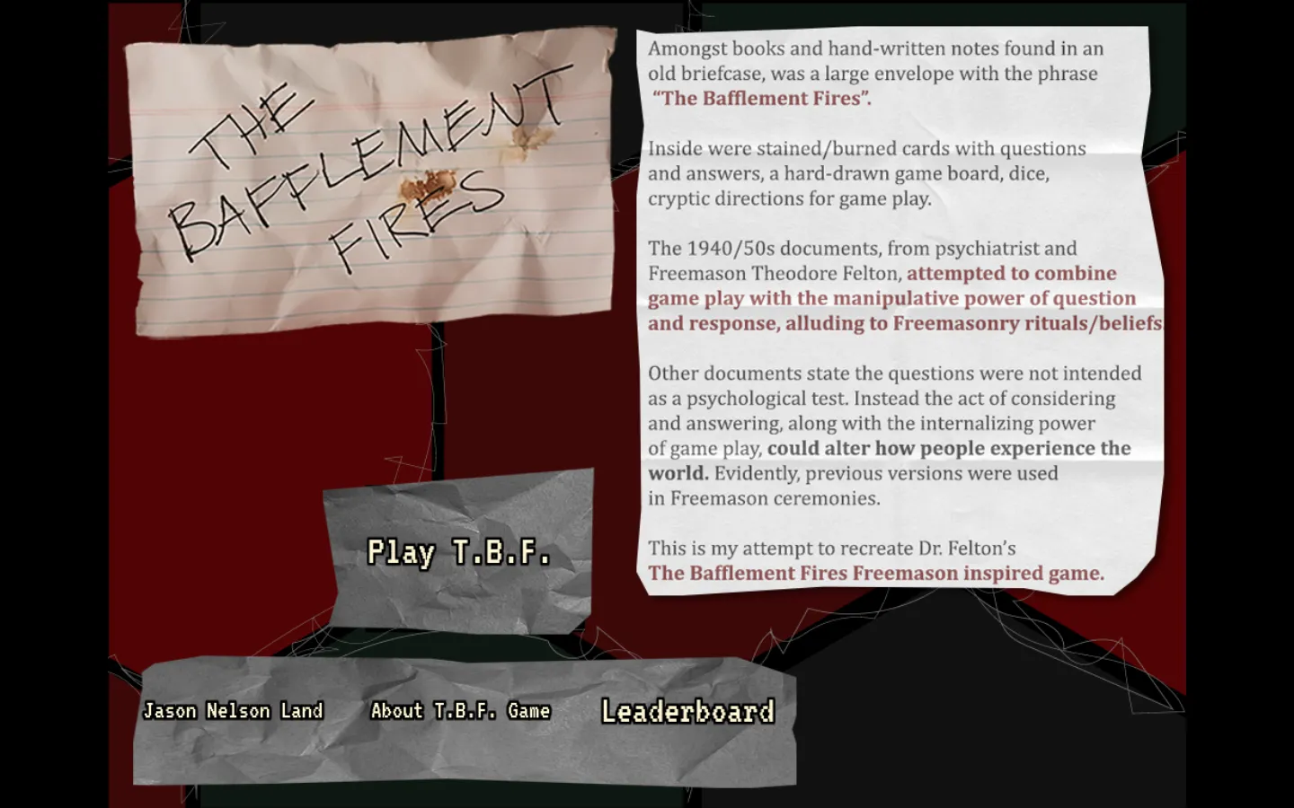 Bafflement Fires website homepage screenshot