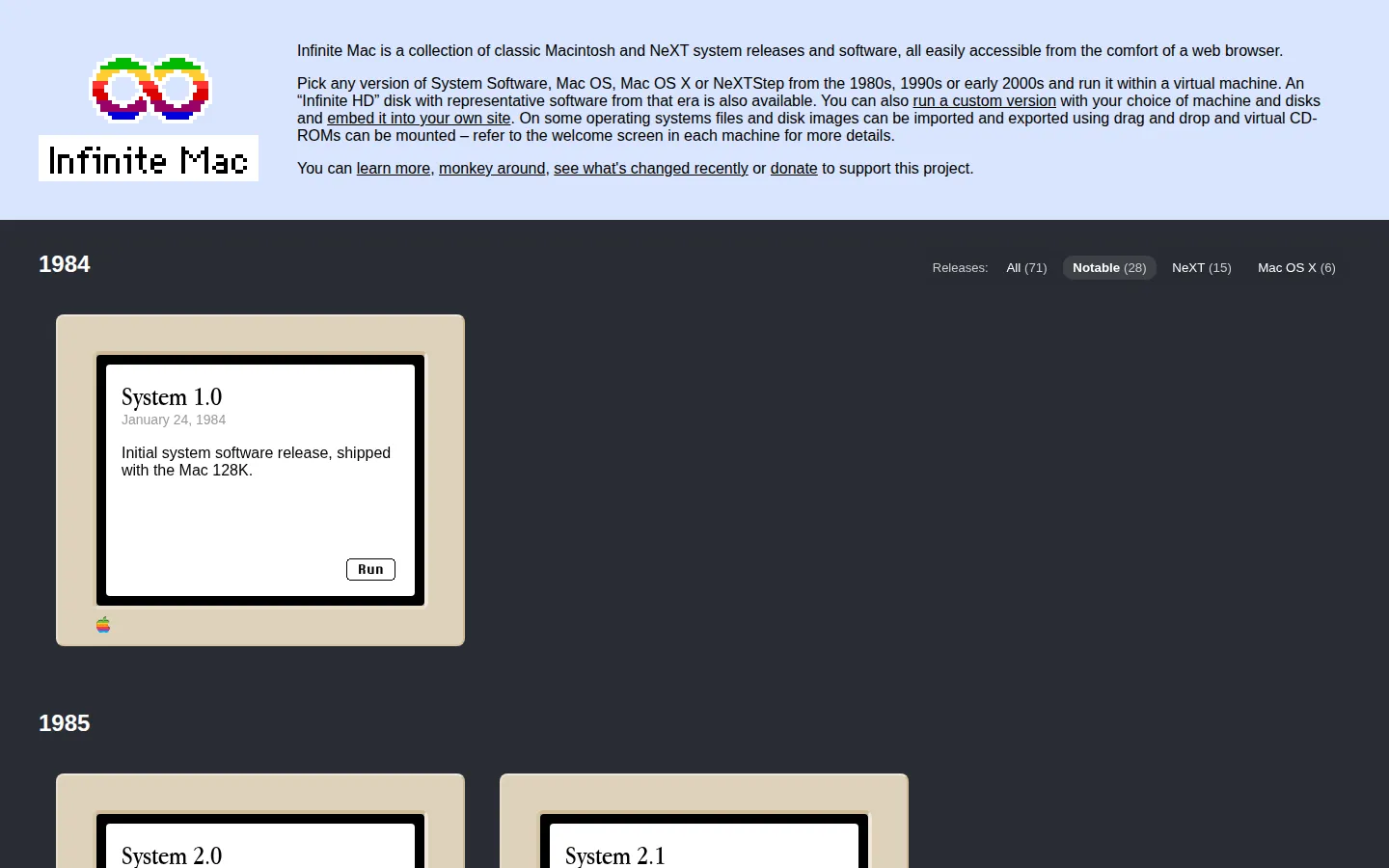Infinite Mac website homepage screenshot