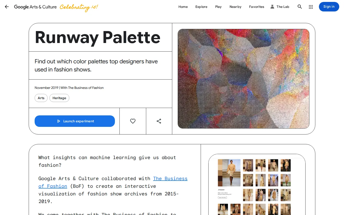 Runway Palette website homepage screenshot