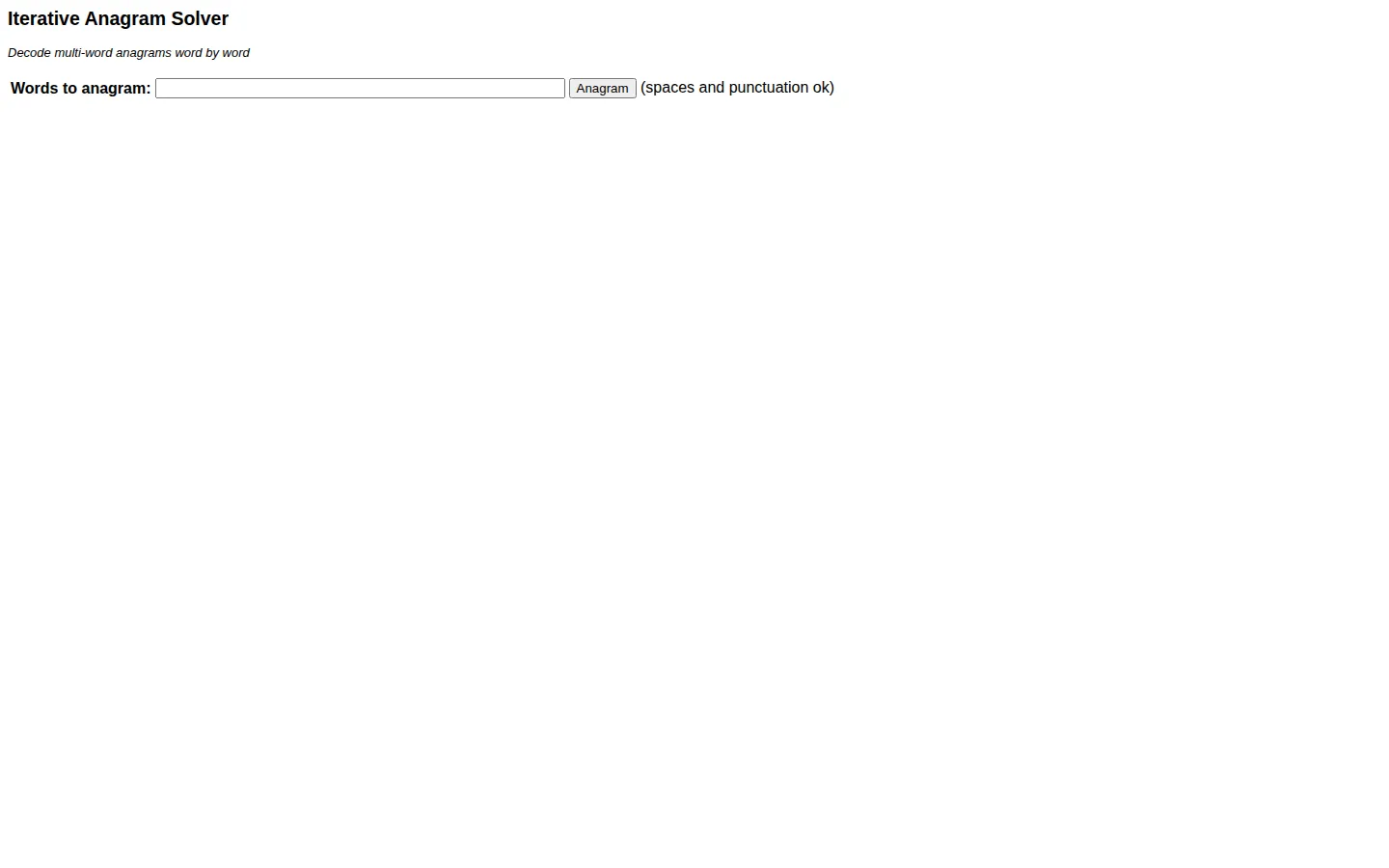 Anagram solver website homepage screenshot