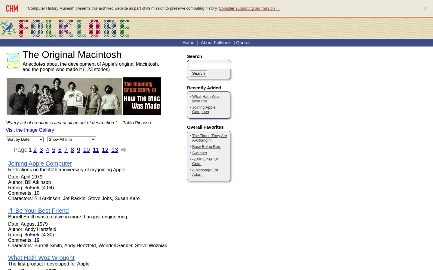 Folklore.org website homepage screenshot