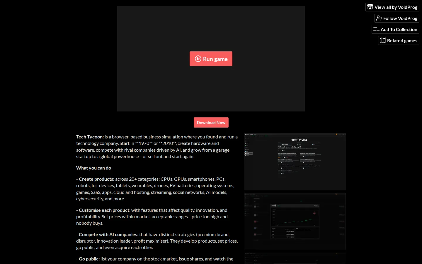 Tech Tycoon website homepage screenshot
