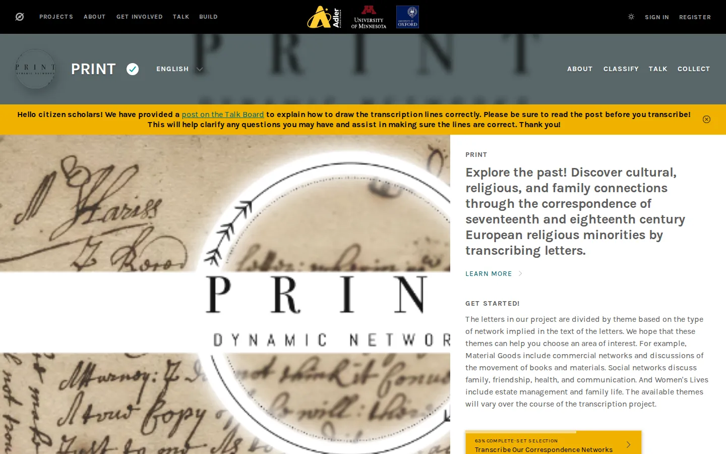 PRINT website homepage screenshot