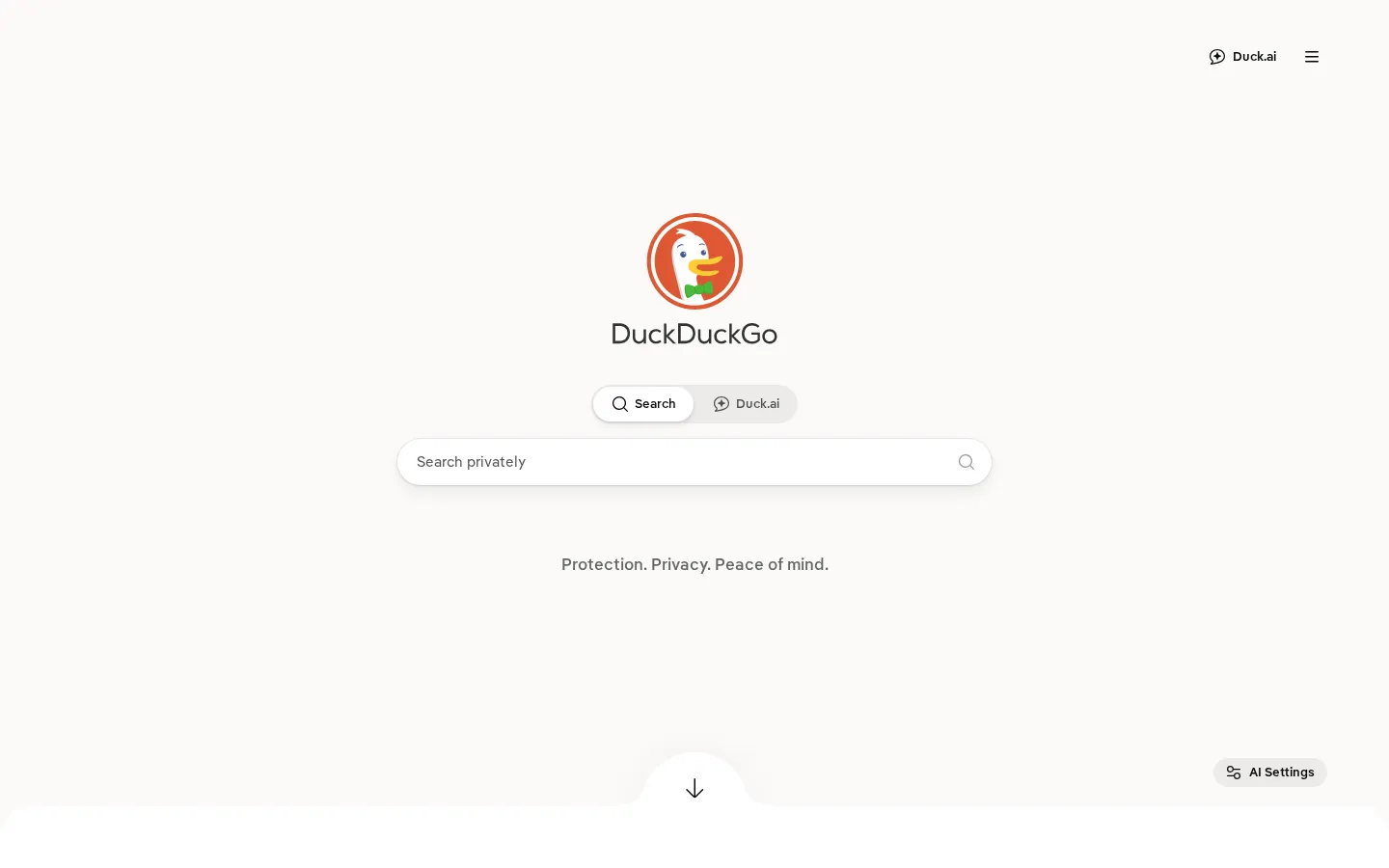 DuckDuckGo website homepage screenshot