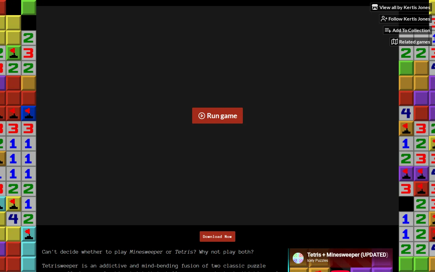 Tetrisweeper website homepage screenshot