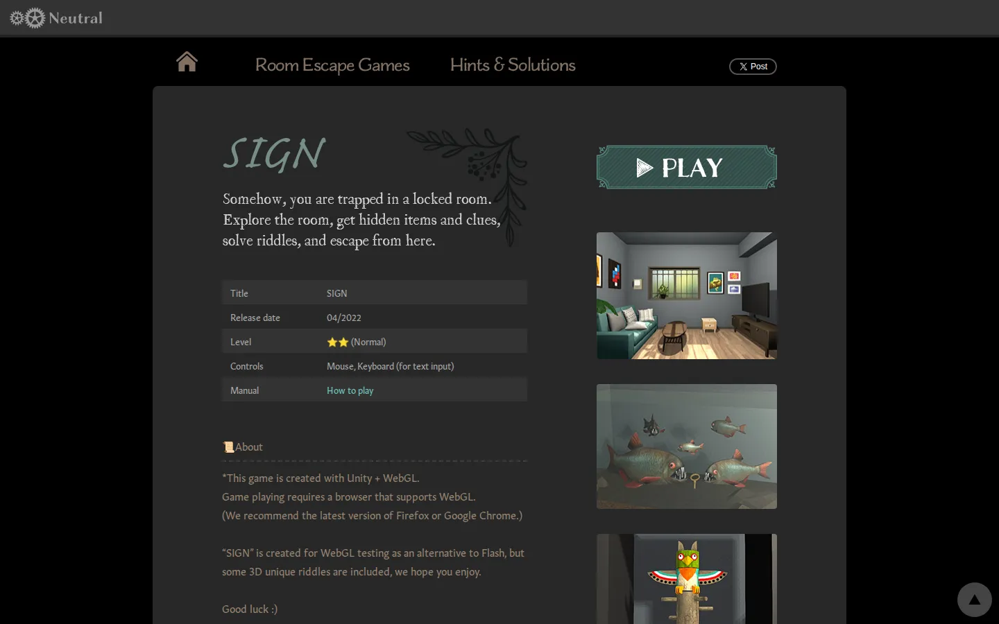 SIGN Room Escape website homepage screenshot