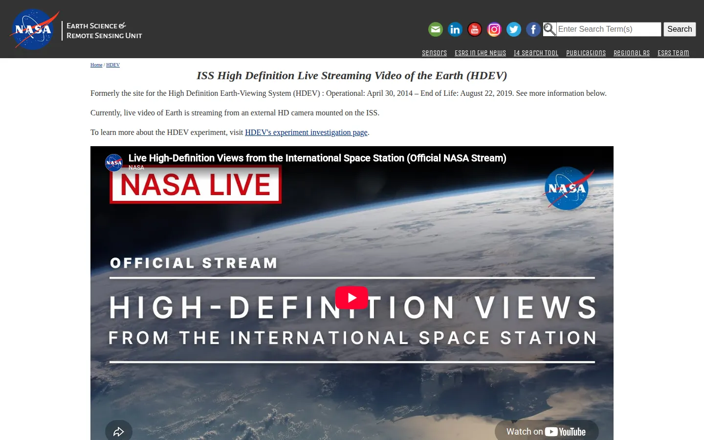 ISS Live Stream website homepage screenshot