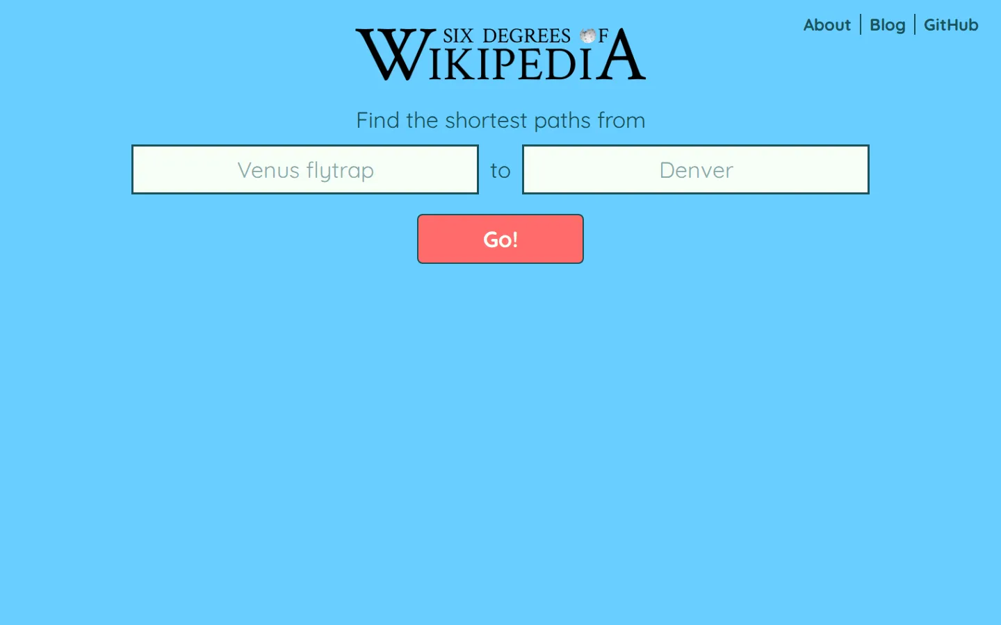 Six Degrees of Wikipedia website homepage screenshot