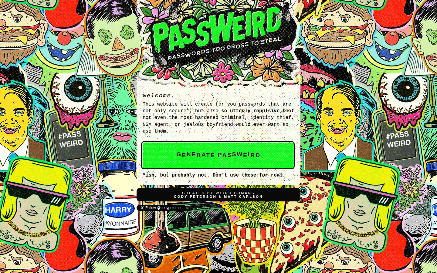 Passweird website homepage screenshot