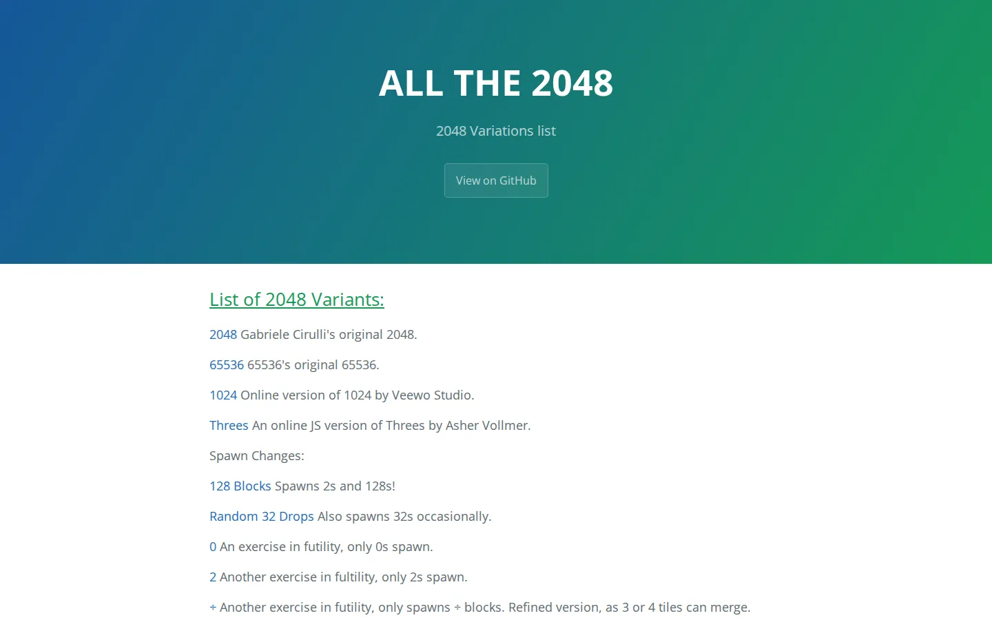 All the 2048 website homepage screenshot
