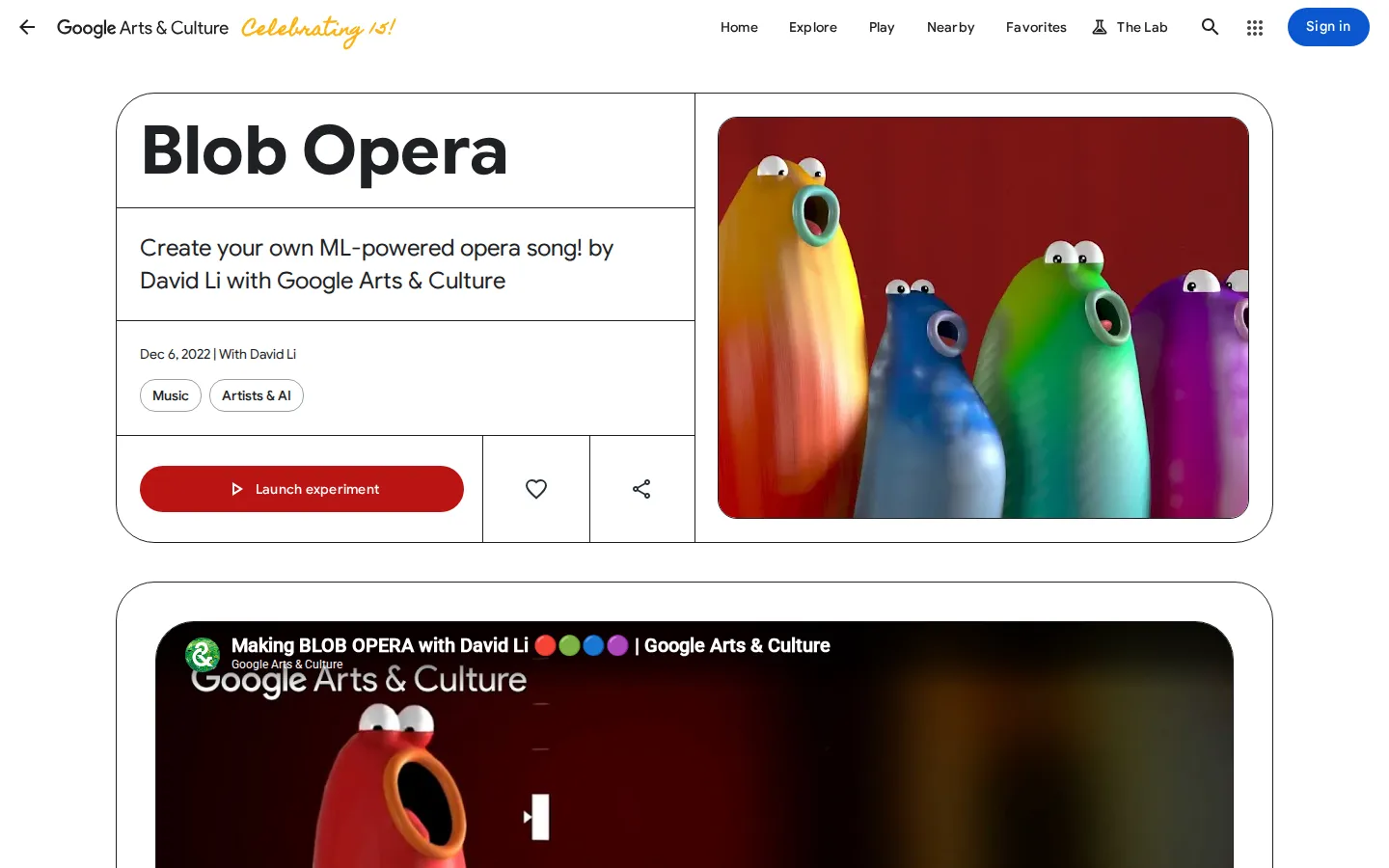 Blob Opera website homepage screenshot