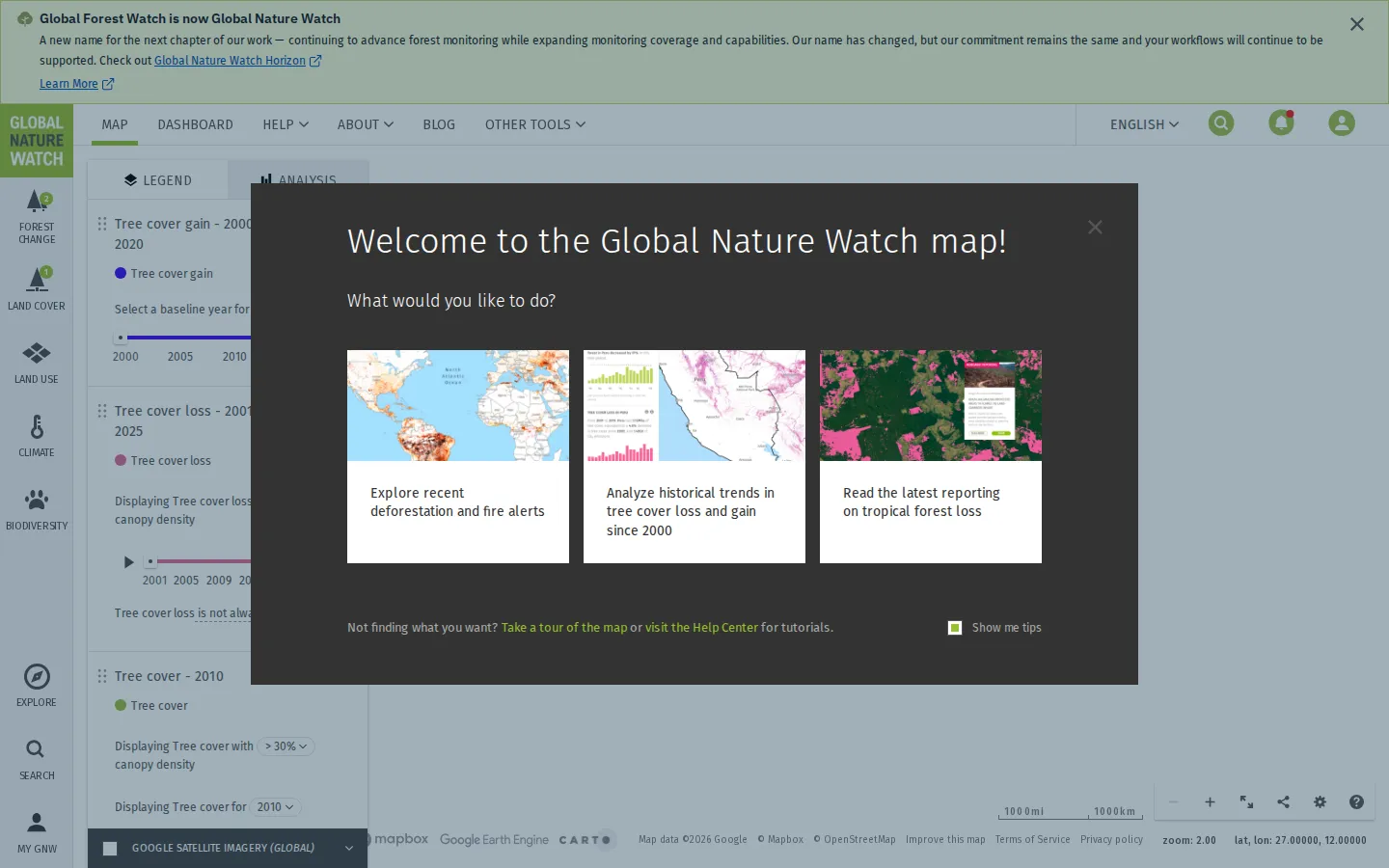 Global Forest Watch Map website homepage screenshot