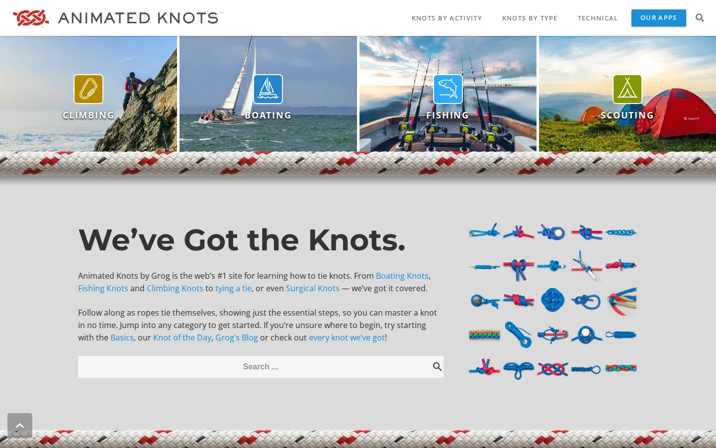 Animated Knots website homepage screenshot