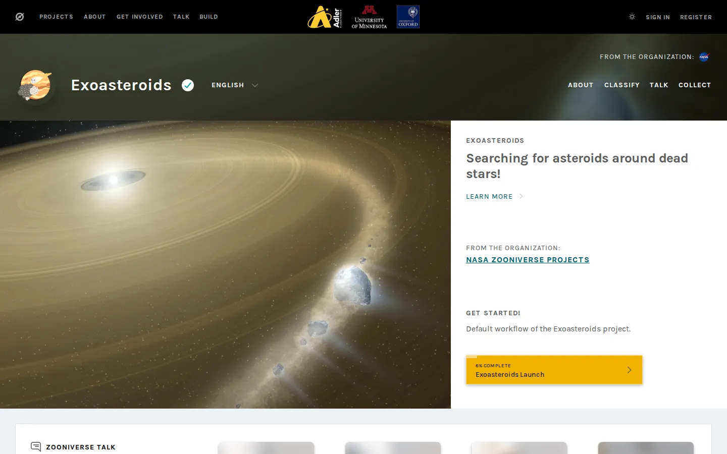 Exoasteroids website homepage screenshot