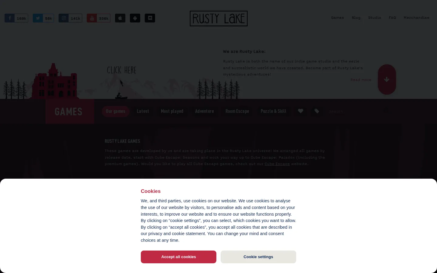 Rusty Lake Escapes website homepage screenshot