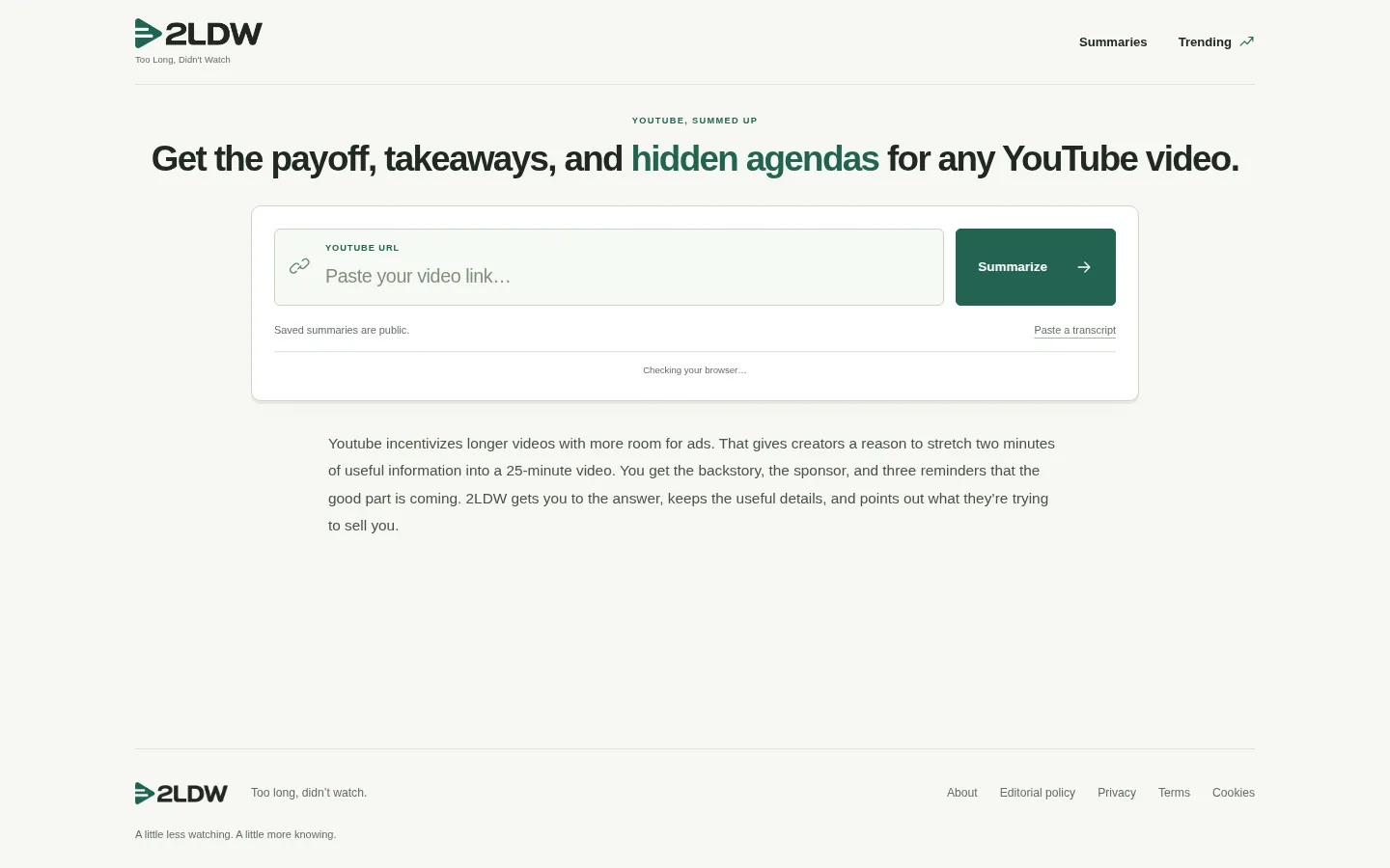 Too Long, Didn't Watch website homepage screenshot