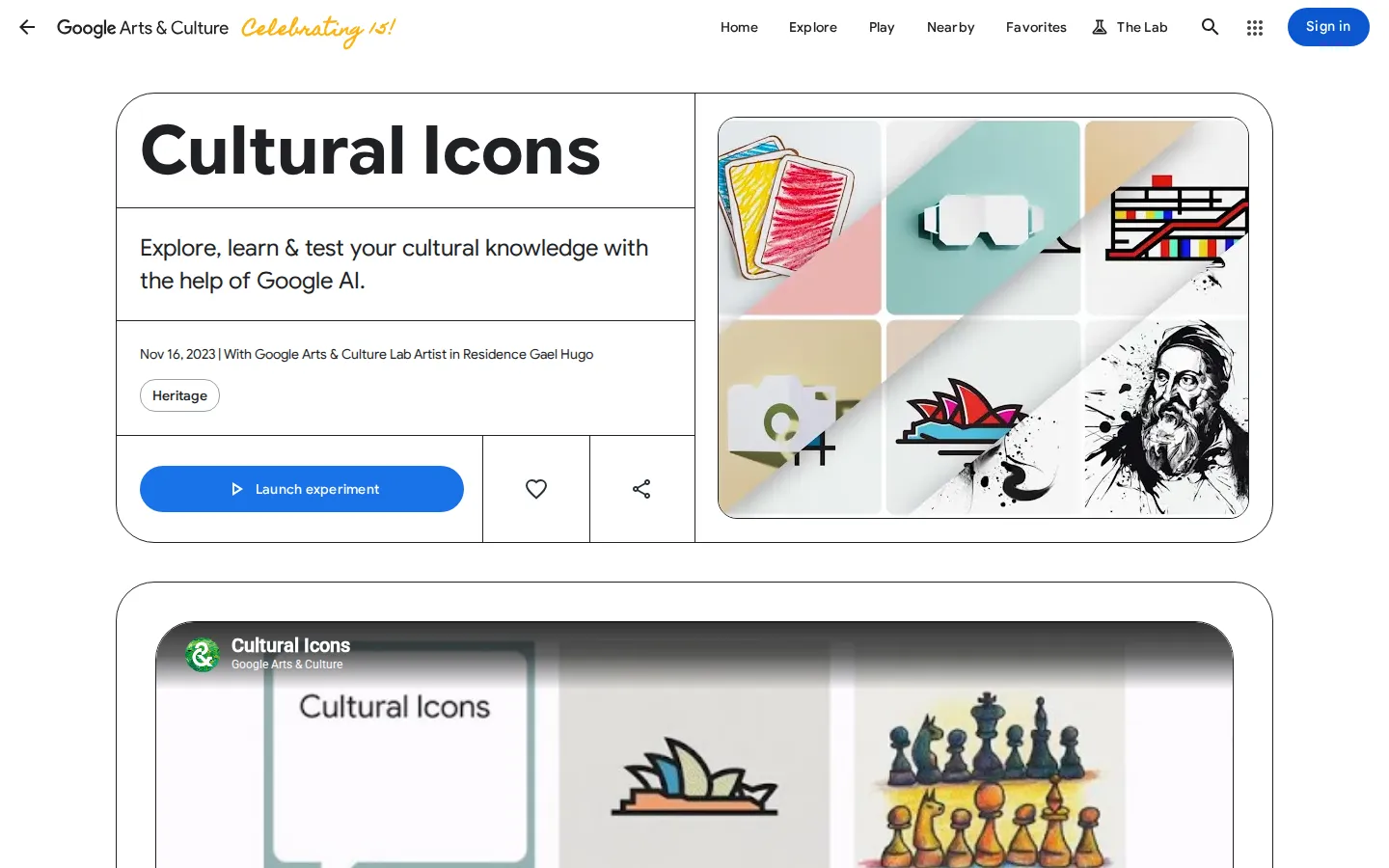 Cultural Icons website homepage screenshot