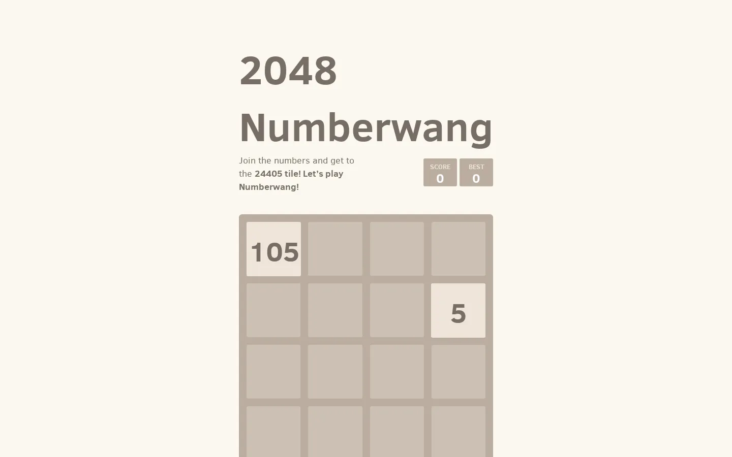 2048 Numberwang website homepage screenshot
