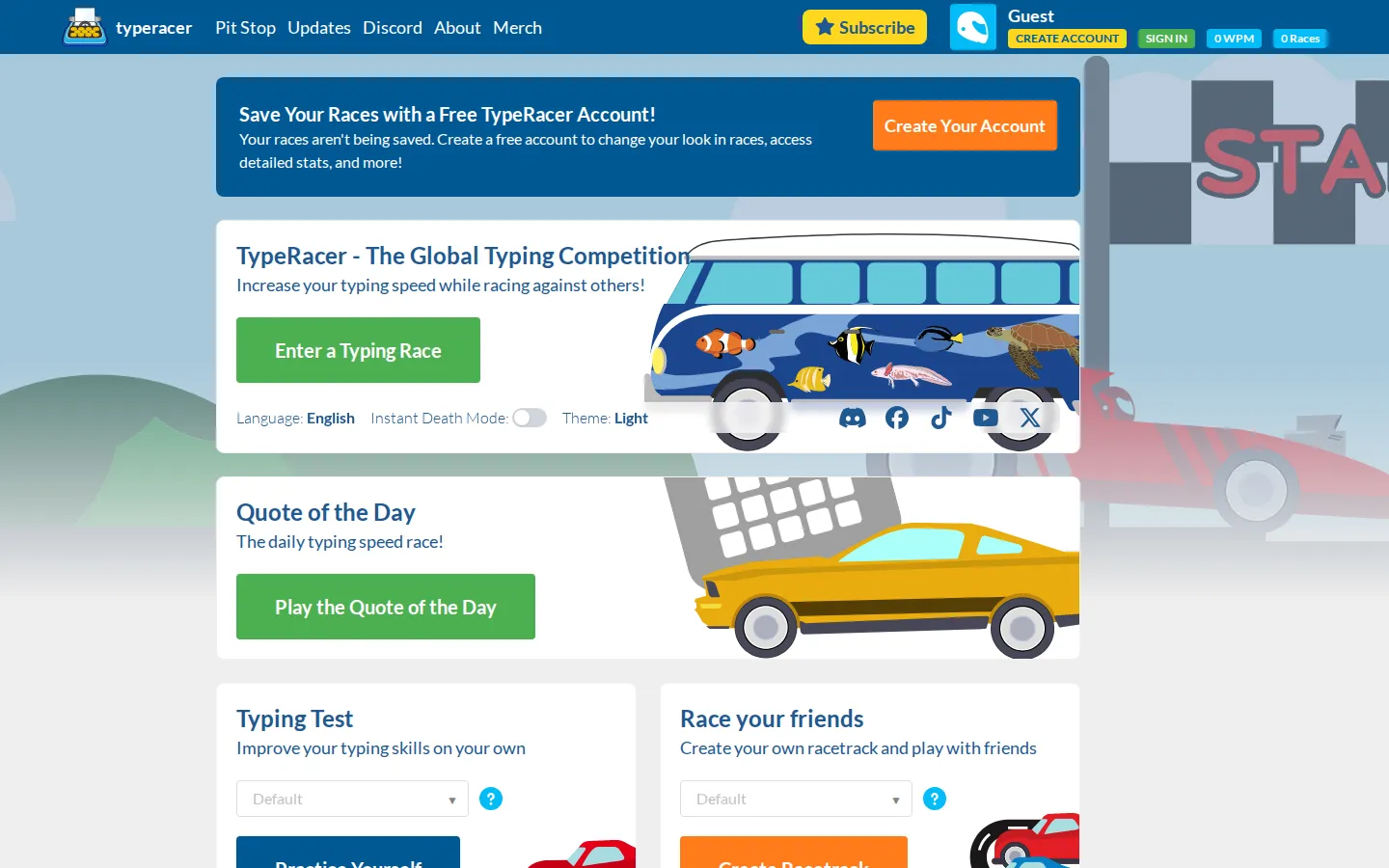 Typeracer website homepage screenshot