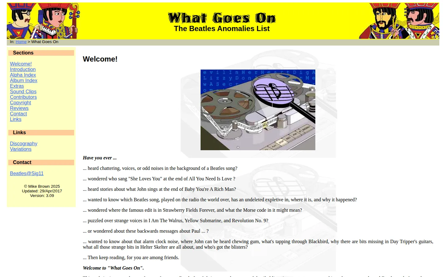 Beatles Anomalies website homepage screenshot