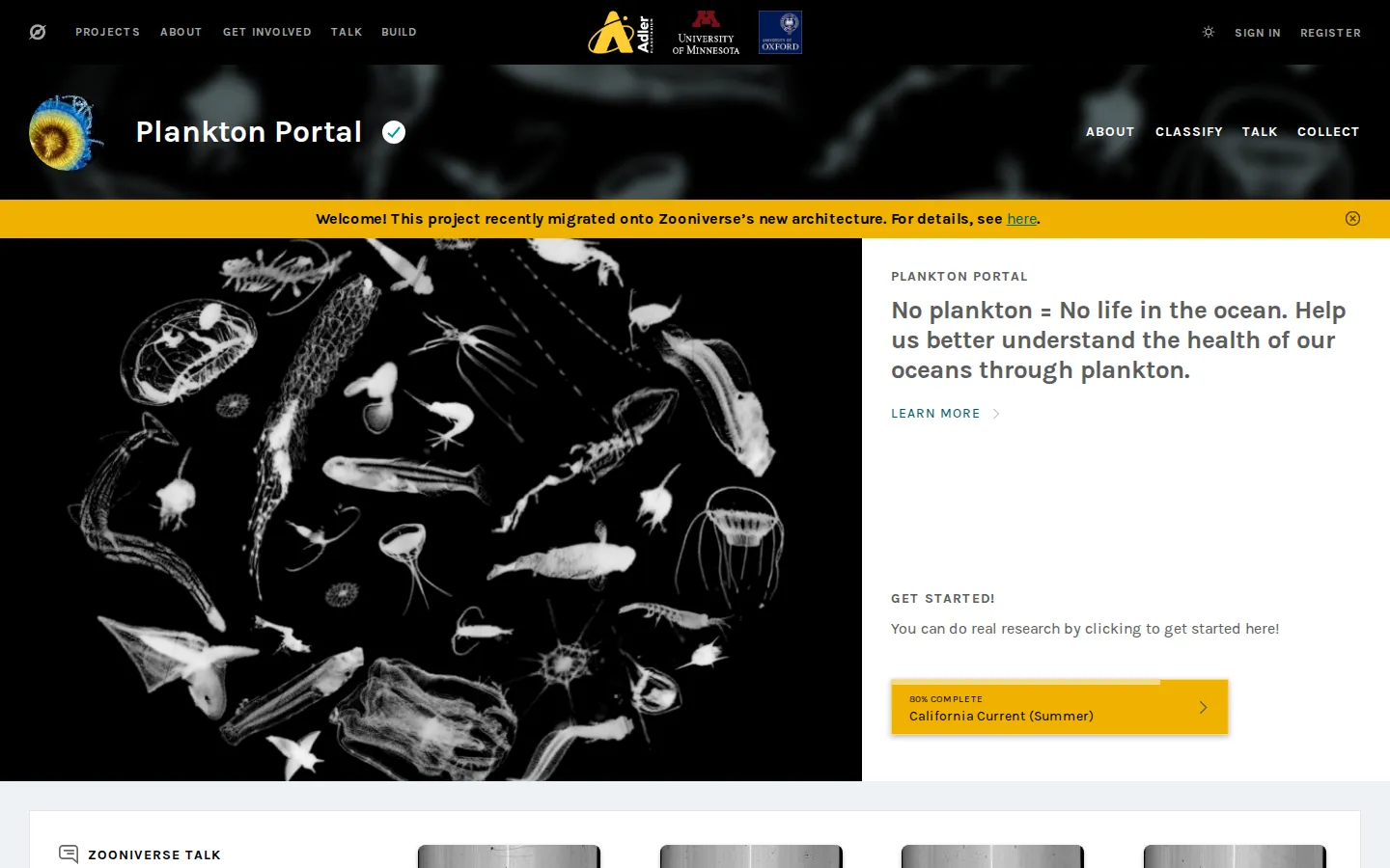 Plankton Portal website homepage screenshot