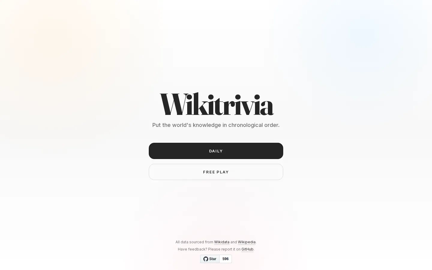 Wikitrivia website homepage screenshot
