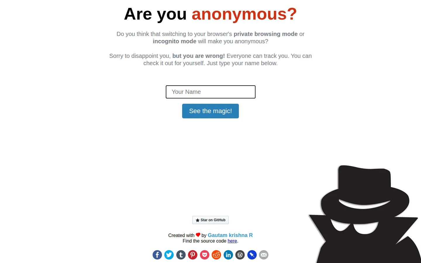 Are you anonymous? website homepage screenshot