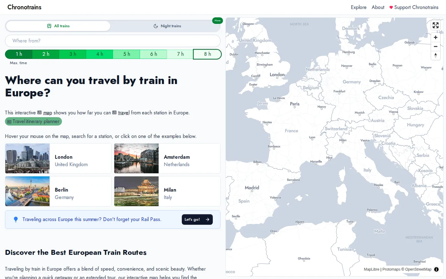 Chronotrains website homepage screenshot